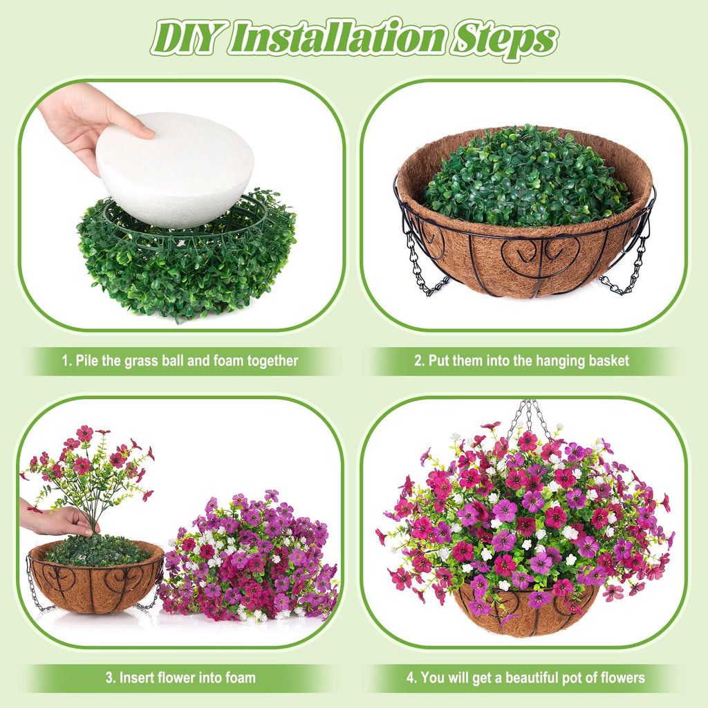 Ammyoo Artificial Faux Hanging Plants Flowers Basket for Spring Outdoor Decoration, Fake Silk Daisy UV Resistant Look Real with Eucalyptus Leaves Summer Outside Decor for Home Patio Garden