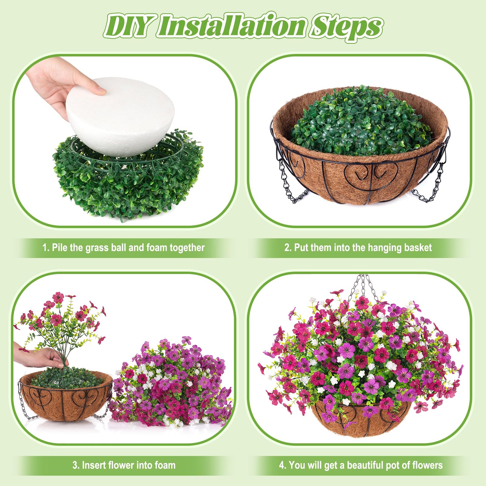 Ammyoo Artificial Faux Hanging Plants Flowers Basket for Spring Outdoor Decoration, Fake Silk Daisy UV Resistant Look Real with Eucalyptus Leaves Summer Outside Decor for Home Patio Garden
