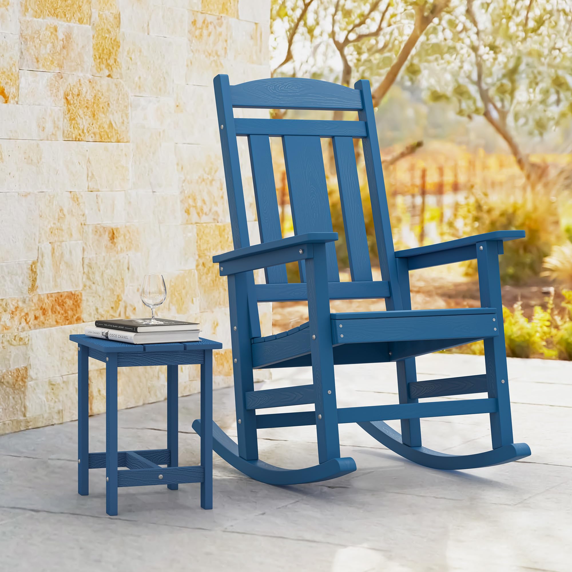 LUE BONA Rocking Chair Outdoor, Weather Resistant HDPS Plastic Rocker Chairs, 350lb Heavy Duty, Oversized Porch Rocker for Adult, High Back Smooth Rocking Chairs for Outdoor & Indoor, Aruba Blue
