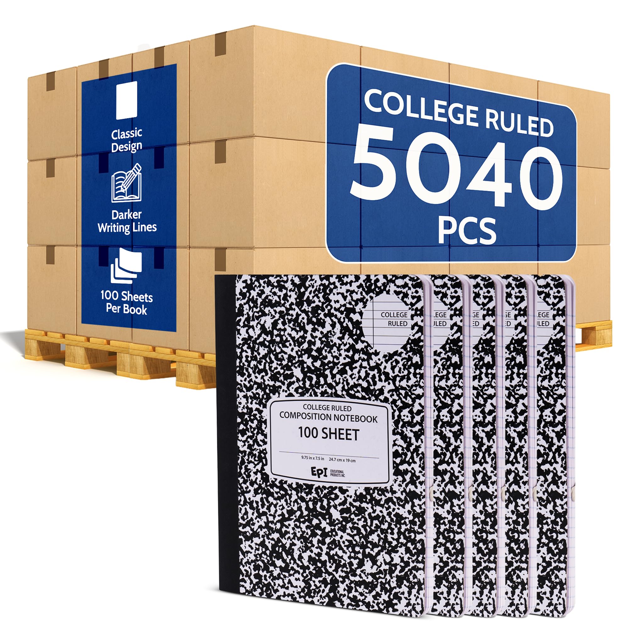 3 Pack - EPI Marble Hardcover Wide Ruled Composition Notebook | 200 Pages (100 Sheets), 9.75 x 7.5 in, Sturdy Sewn Binding | School, Office, Journaling, Notes