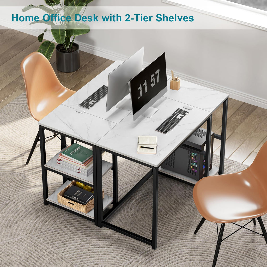 SINPAID 40 Inch Small Gaming Desk with Shelves for Small Spaces, Easy Assembly Study Desk, Sturdy Writing Desk for Bedroom & Home Office, Black