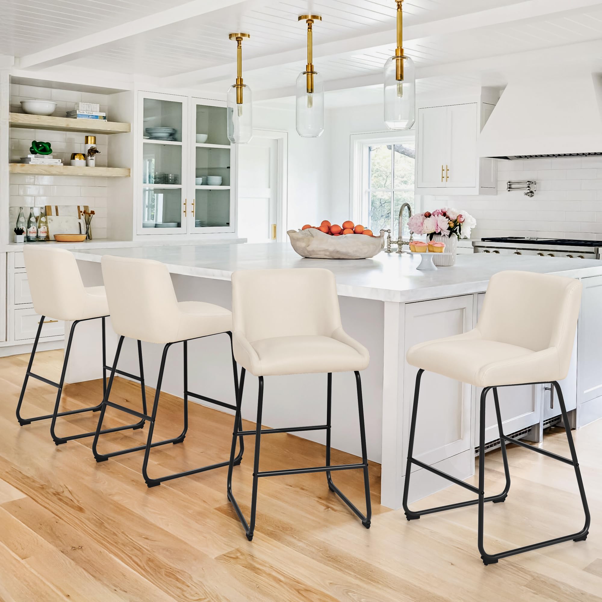 LUE BONA 26 Inch Counter Height Bar Stools Set of 2, Faux Leather Upholstered Barstools, Barstool with Back, Comfortable Bar Chairs, Modern Counter Stools for Kitchen Counter Island