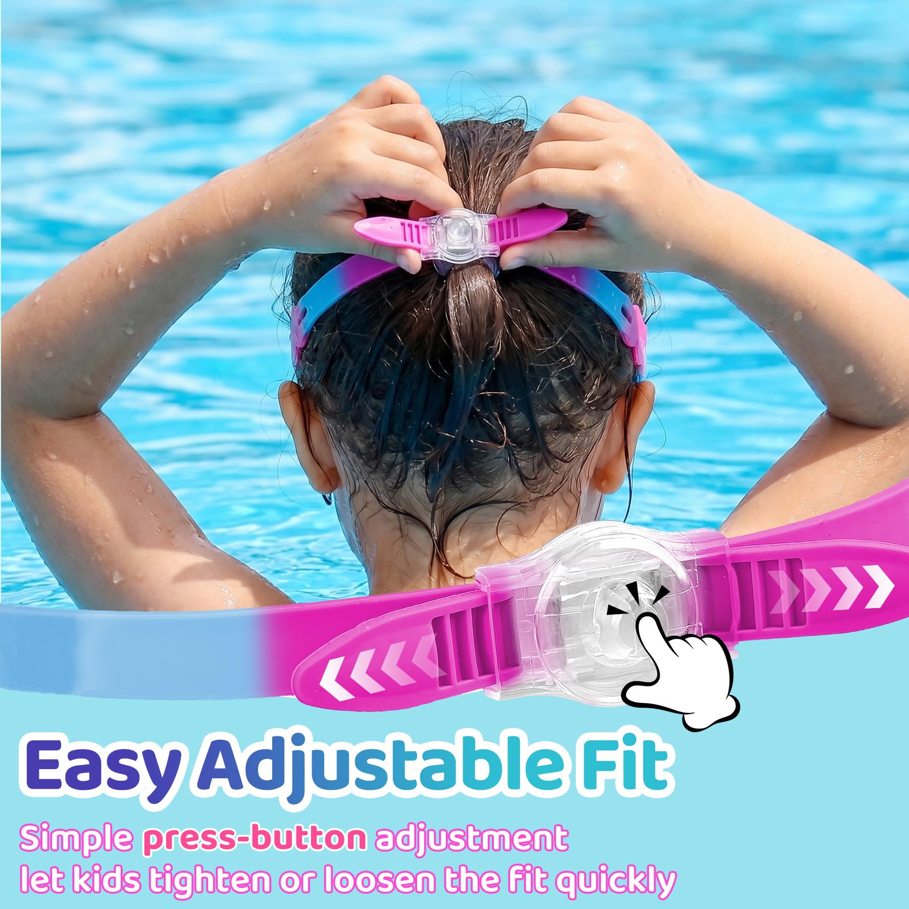Vvinca Kids Swim Goggles with Fabric Strap No Tangle Pain-Free, Anti-Fog Swimming Pool Goggle No Leak for Toddlers Girls Boys