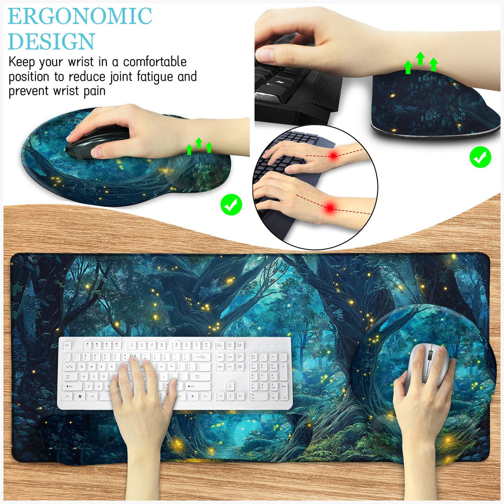 Black Striped Ergonomic Large Desk Mat Set with Wrist Rest
