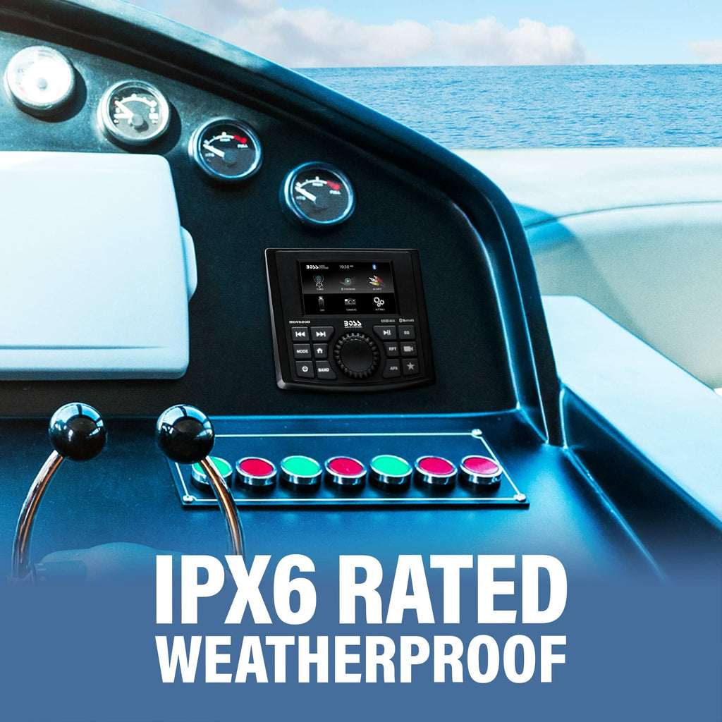 BOSS Audio Systems MGR250B Bluetooth Marine Radio Gauge Receiver, Built-In Amplifier, IPX6-Rated, USB Port + USB Charging