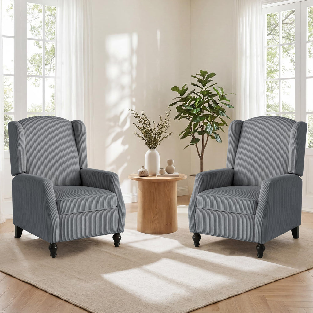 Wingback Chair with Massage and Heat, Tufted Fabric Pushback Recliner Chair, Wingback Recliner Chair with Remote Control, Padded Cushion, Wooden Legs, Small Recliners for Small Spaces