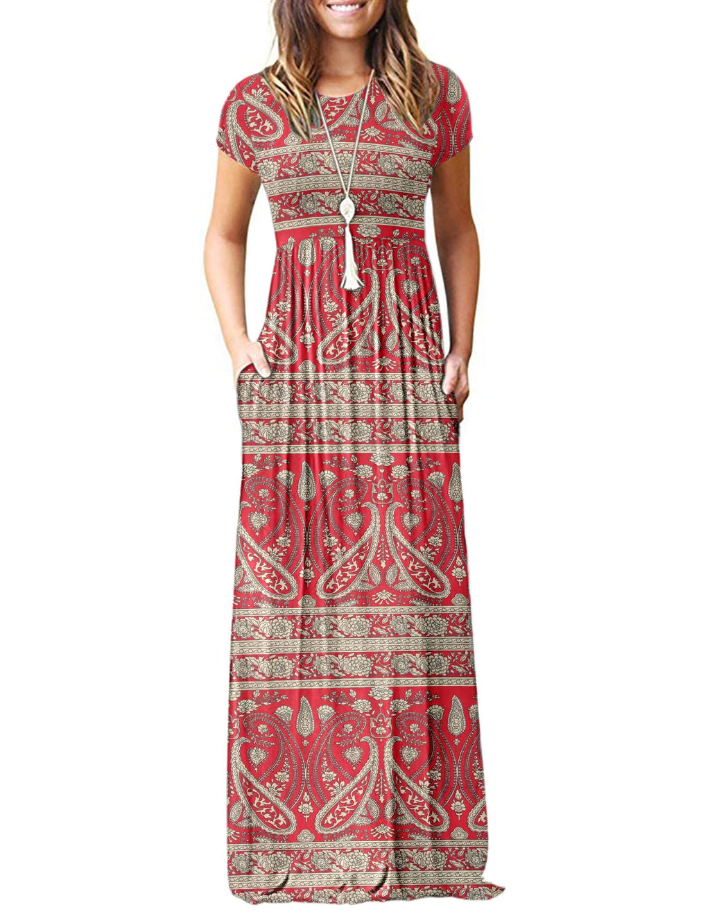 MISFAY Women Short Sleeve Loose Plain Maxi Dresses Casual Long Dresses Pockets