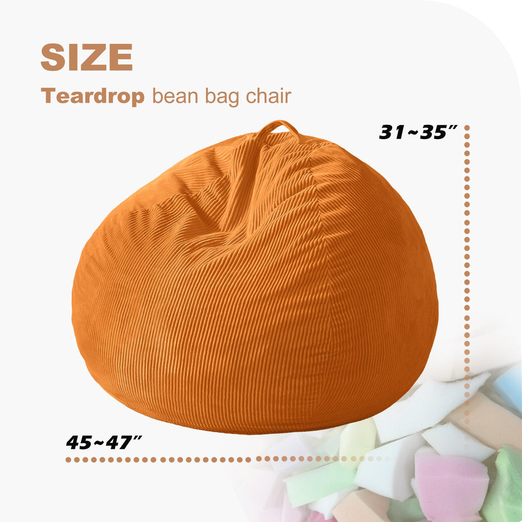Homguava Bean Bag Chair,Teardrop Bean Bags Small Beanbag Chair with Memory Foam Filled and Ultra Soft Corduroy Cover for Living Room, Bedroom (Black 2FT)