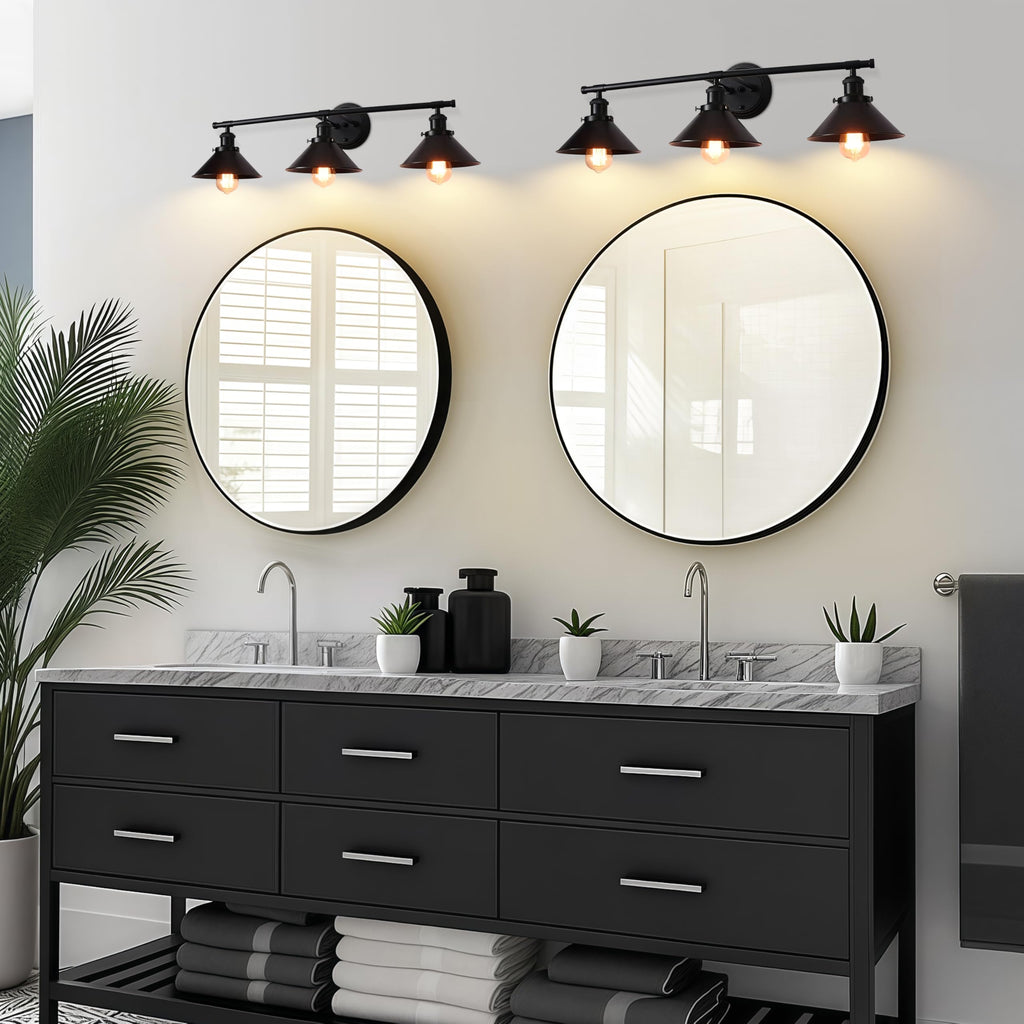 Black Bathroom Light Fixture 2-Light Matte Black Farmhouse Vanity Lights for Bathroom Light Fixtures, 20" Rustic Industrial Wall Sconce Vanity Lighting Fixtures over Mirror Kitchen Cabin Workshop Cafe