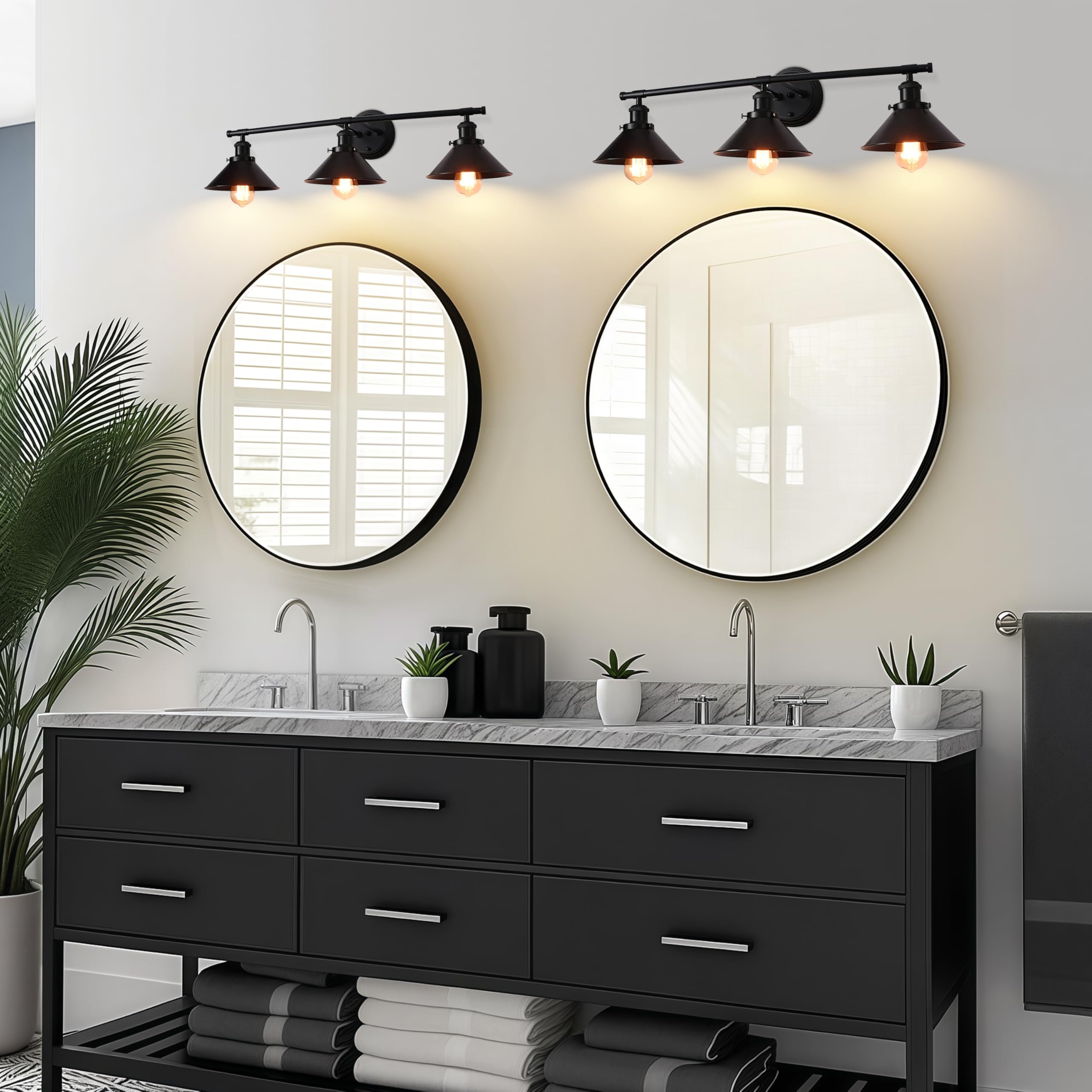 Black Bathroom Light Fixture 2-Light Matte Black Farmhouse Vanity Lights for Bathroom Light Fixtures, 20" Rustic Industrial Wall Sconce Vanity Lighting Fixtures over Mirror Kitchen Cabin Workshop Cafe