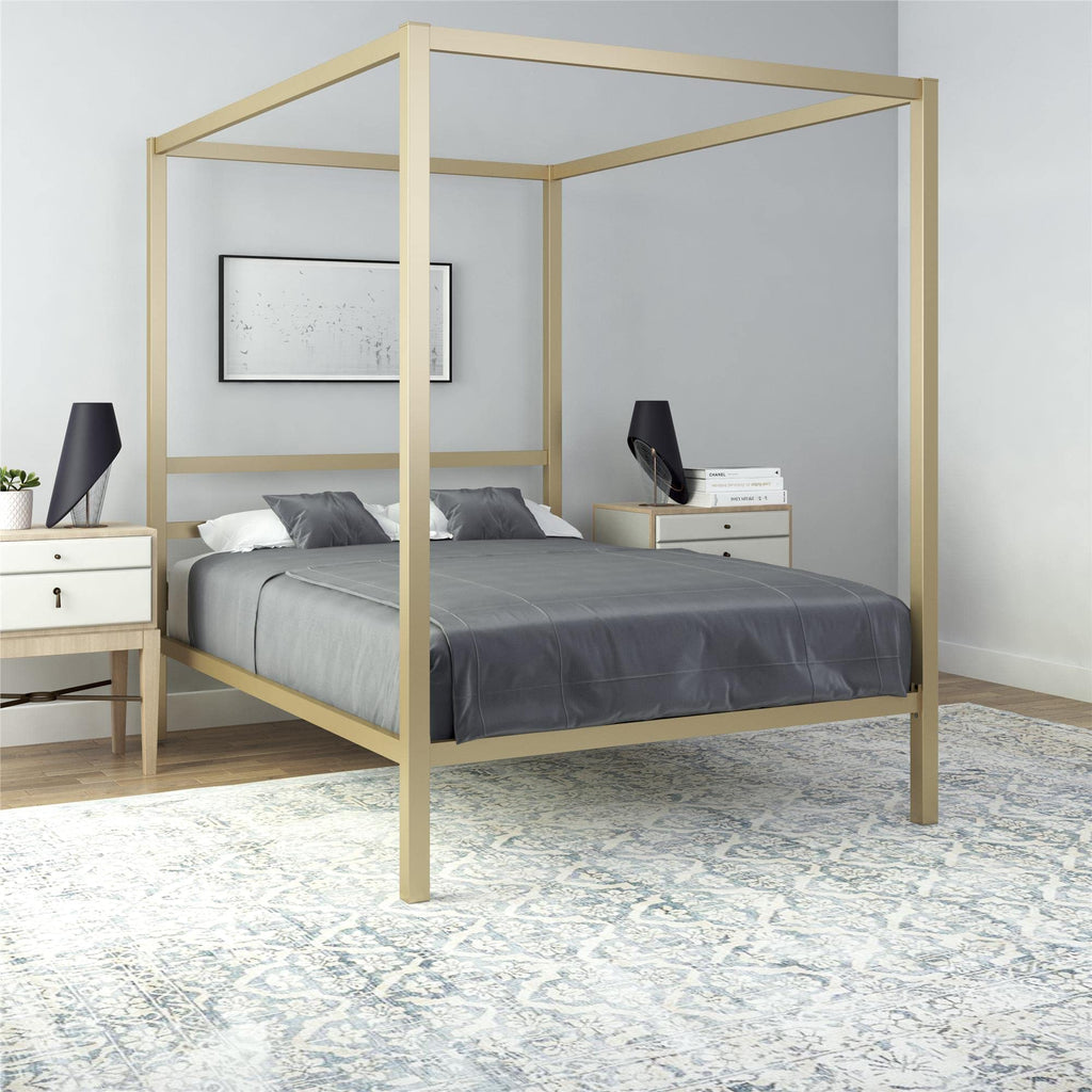 DHP King Metal Canopy Bed, Modern Design with Built-In Headboard, Sturdy Frame, No Box Spring Needed, Gunmetal Gray