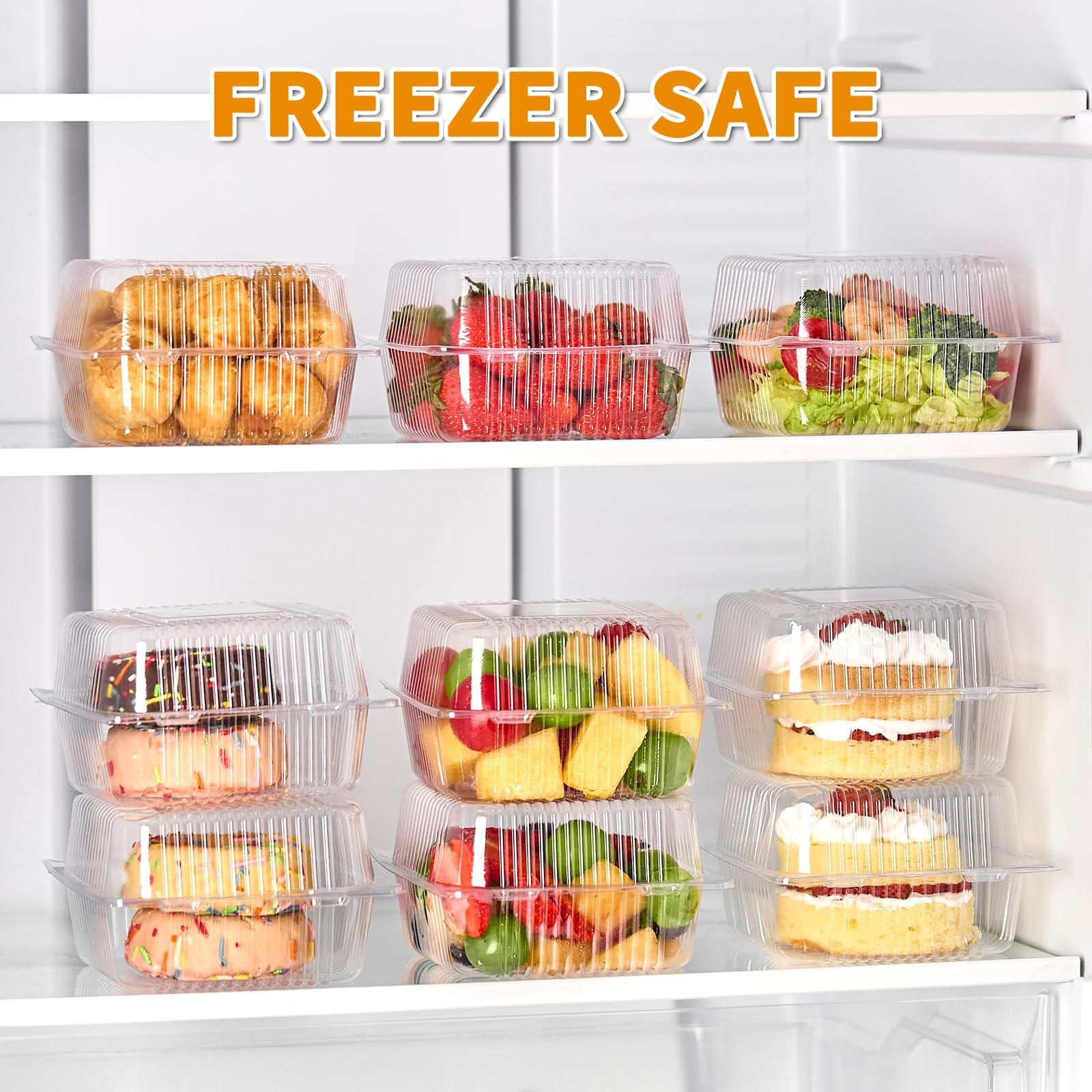 Zezzxu 50 Pack Clear Plastic Take Out Food Containers, Square Cake Slice Containers with Hinged Lids, Disposable To Go Boxes for Cookies, Desserts, Fruits, Salads, Sandwiches