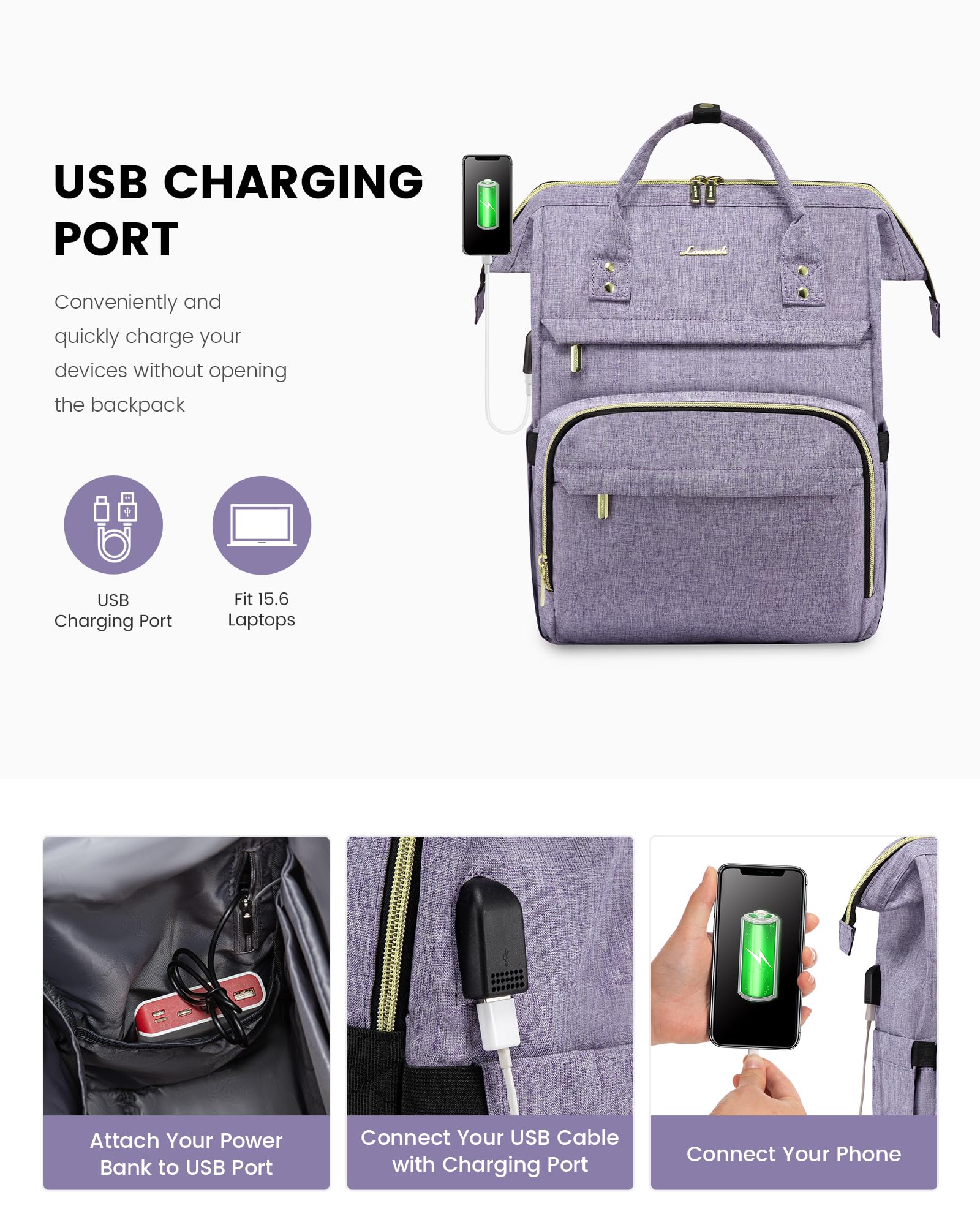 LOVEVOOK Laptop Backpack for Women with Giant Tumbler Holder Pocket, 15.6 Inch Work Daypack for Teacher Nurse, Computer College Bookbag Purse, Waterproof Travel Back Pack with USB Charging Port