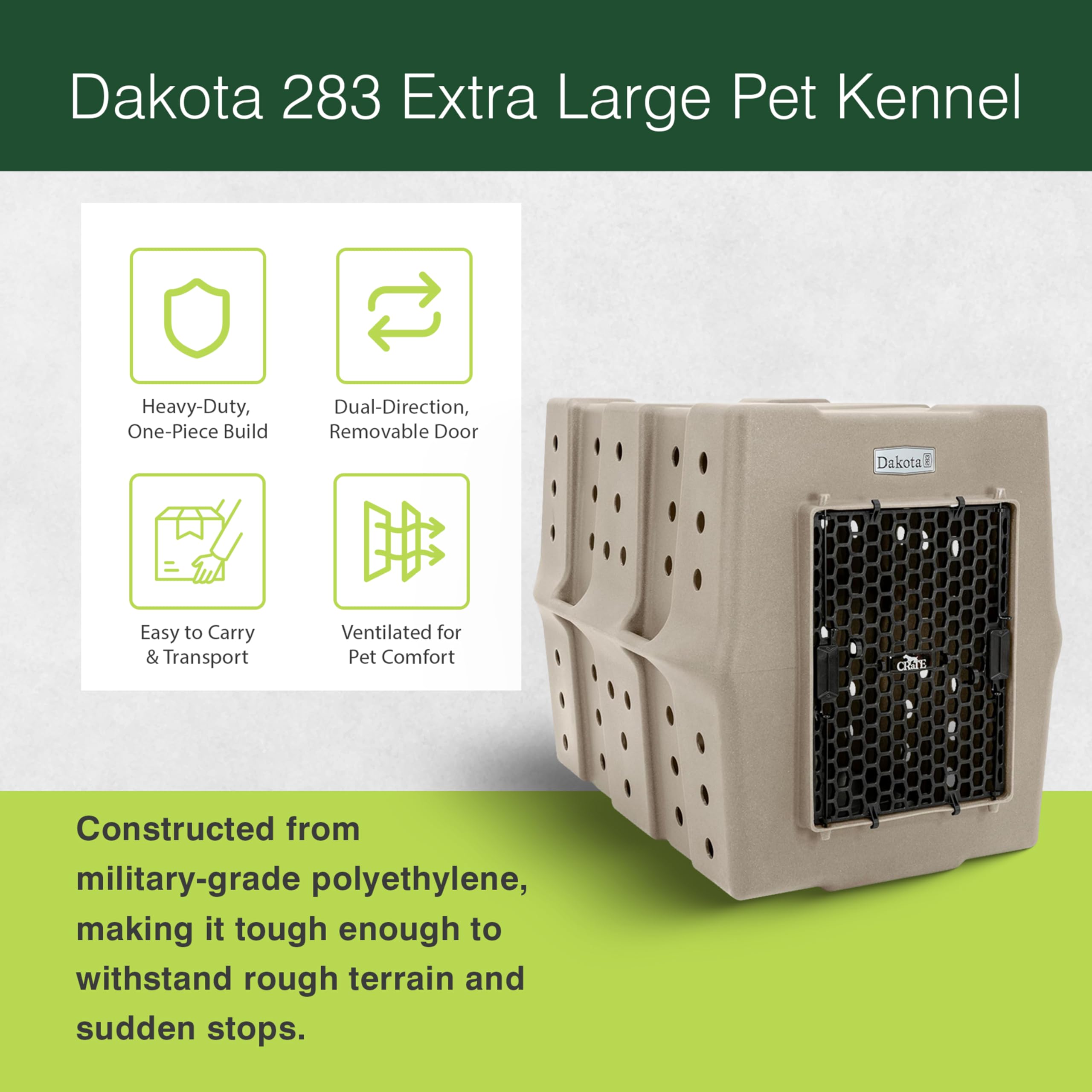 Dakota 283 Canine Rough and Tough Economy Dog Crate w/ Removable Two-Way Door - Heavy Duty Outdoor Kennel for Medium Breed Dogs (Coyote Granite, Intermediate)