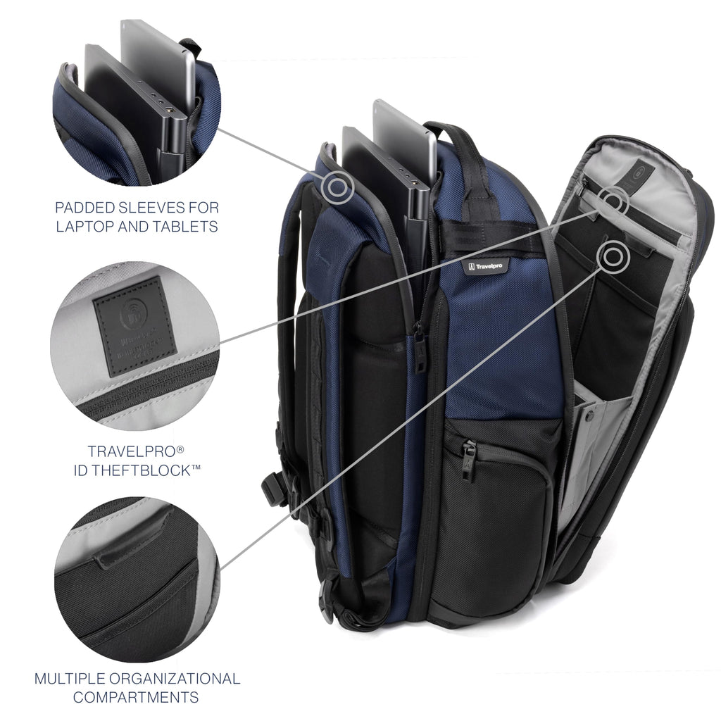 Travelpro Altitude Large Expandable Travel Laptop Backpack 30-36L, 16 Inch Laptop, Water Resistant, Work, Business, Men and Women, Aviator Navy