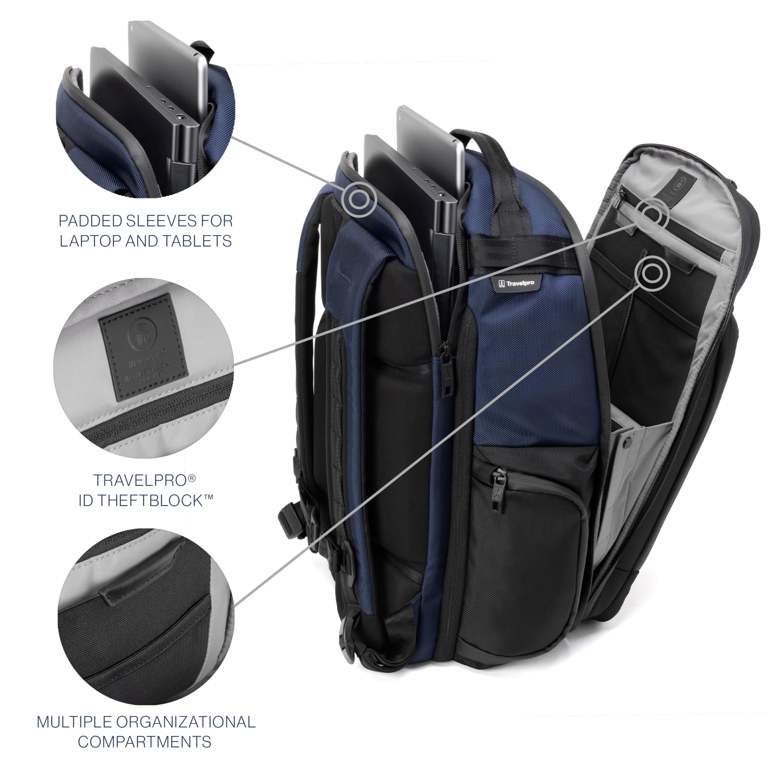 Travelpro Altitude Large Expandable Travel Laptop Backpack 30-36L, 16 Inch Laptop, Water Resistant, Work, Business, Men and Women, Aviator Navy