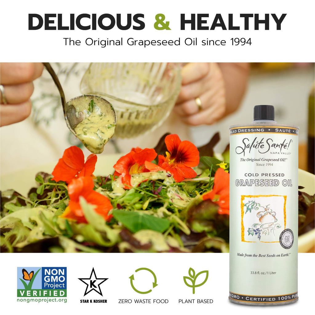 Salute Santé! Cold Pressed Grapeseed Oil – 500 ml 1-Pack — cooking oil, grapeseed oil — High Smoke Point, Neutral Flavor, Ideal for Frying, Baking & Salad Dressings Gourmet kitchen essential