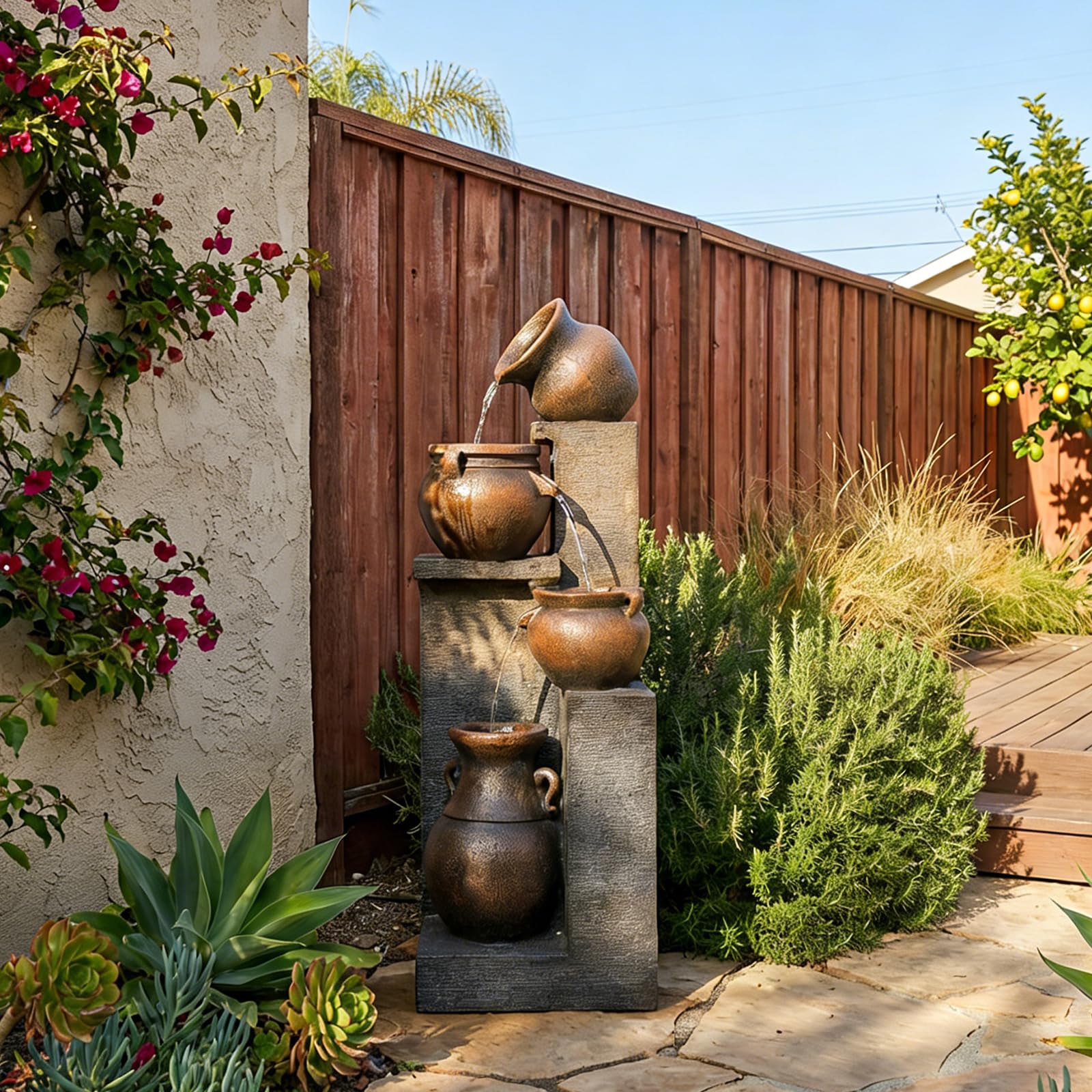 Bumilgar 2-Tier Bowl Water Fountain with LED Lights, 27.95" Tall Freestanding Outdoor & Indoor Garden Waterfall Fountain for Yard, Patio, Backyard, Floor Standing Home Decor