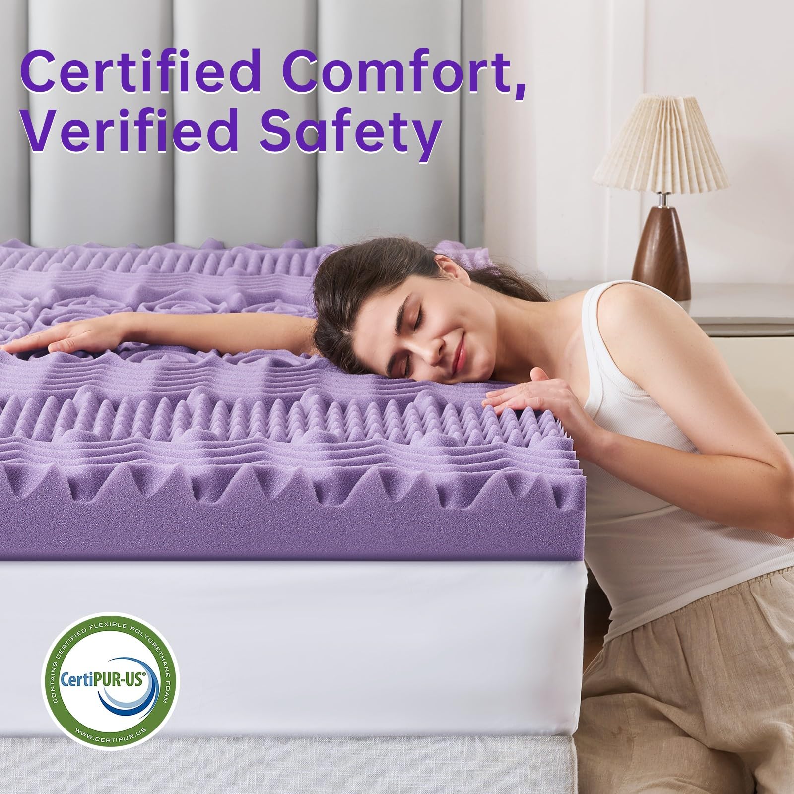 MUXHOMO 2 Inch 7-Zone Twin Mattress Topper, Egg Crate Memory Foam Mattress Topper Twin Size for Back Pain, Lavender Cooling Gel Infused Bed Pad, CertiPUR-US and Oeko-TEX Certification (38"×75")