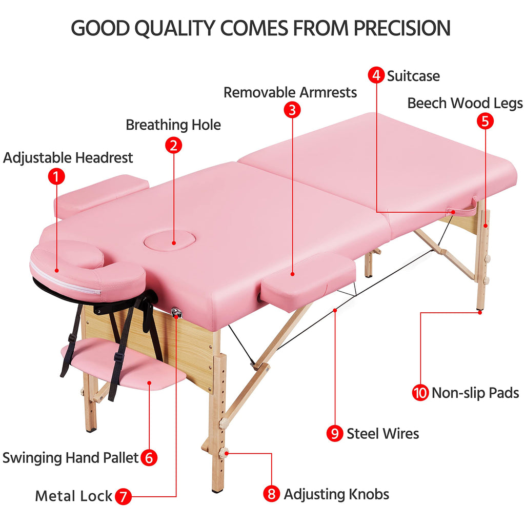 Yaheetech Massage Table Portable Lash Beds Spa Bed Massage Couch Foldable Spa Tables Adjustable 2 Fold with Non-Woven Bag 24 inch, Black