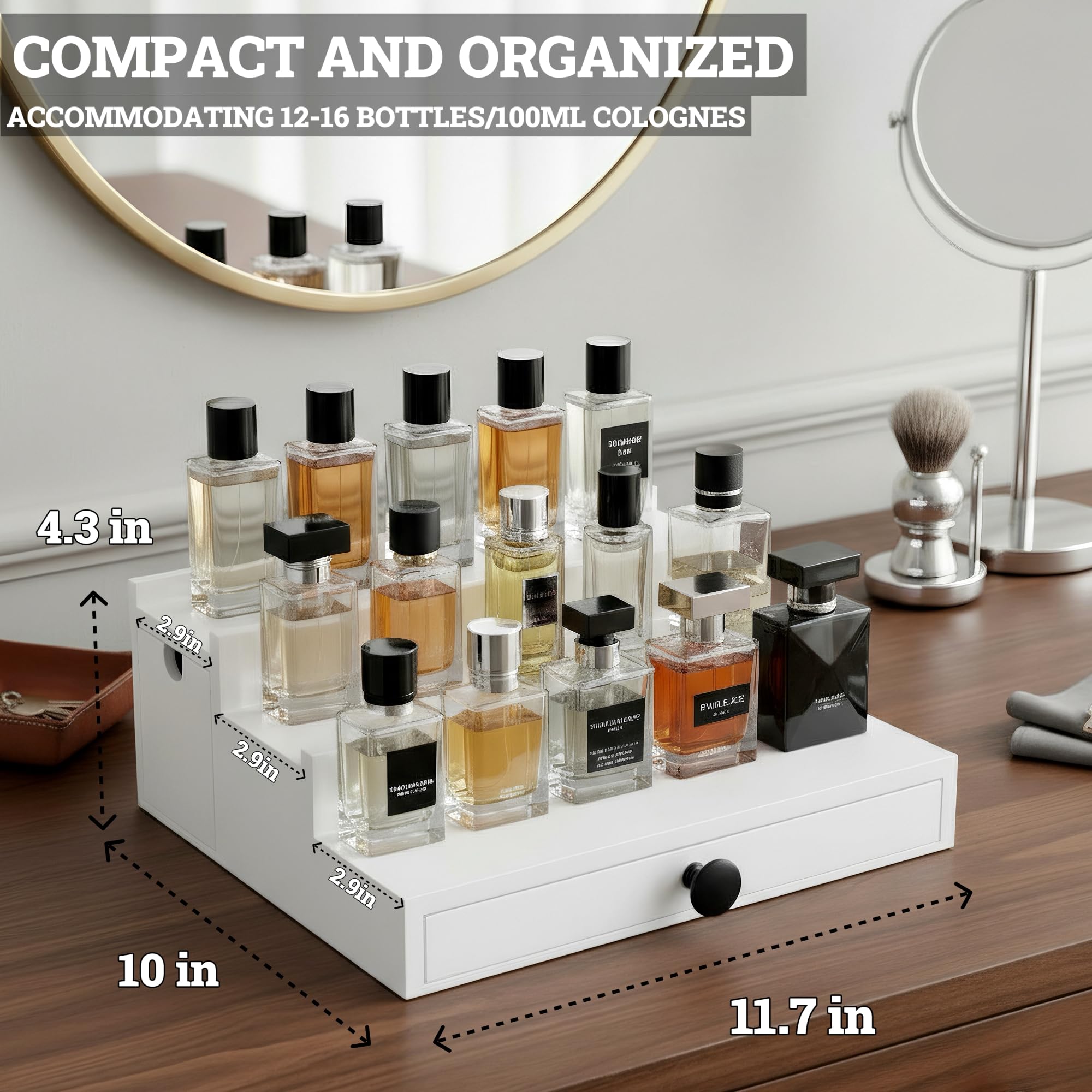 Wooden Cologne Organizer for Men 3 Tier | Black Perfume Holder Shelf for Dresser | High Grade Velvet Lining and Stylish Gift Box | Uncluttered Design Perfume Display Stand
