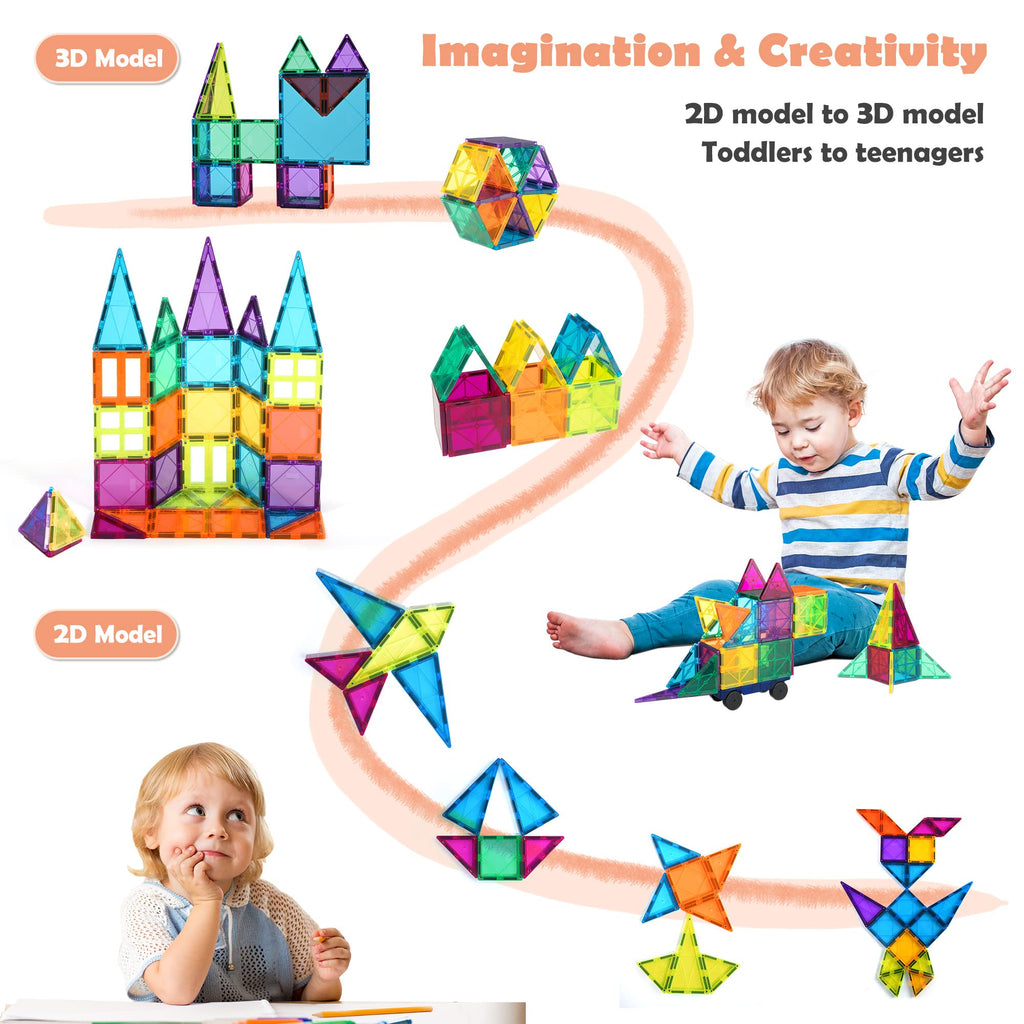 cossy 120Pcs Magnetic Tiles Magnetic 3D Building Blocks Set Educational Construction Toys for 3 4 5 6 7 8 Year Old Boy and Girl with Stronger Magnets, Educational Toys, Recreational, Conventional