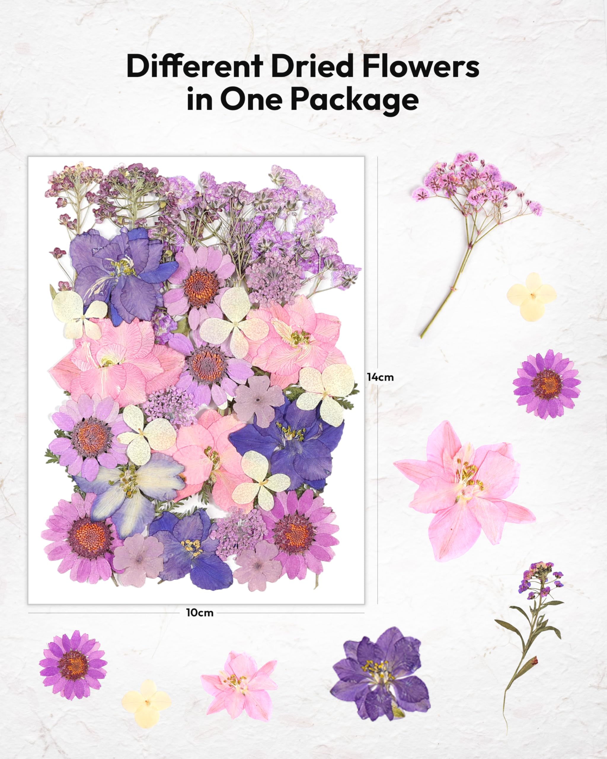 Dried Flowers, Resiners 58Pcs Pressed Flowers for Craft Pink Real Natural Dried Flowers Dry Leaves Kit for DIY Making Crafts Resin Soap Candle Scrapbook Supplies Card Making Jewelry