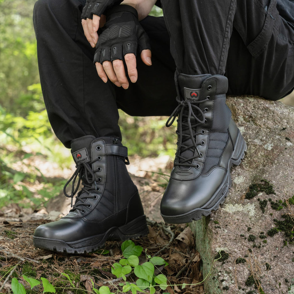Men's Tactical Boots 8 Inch Side Zipper Military Combat Boots Leather Duty Work Boots for Men Police Motorcycle