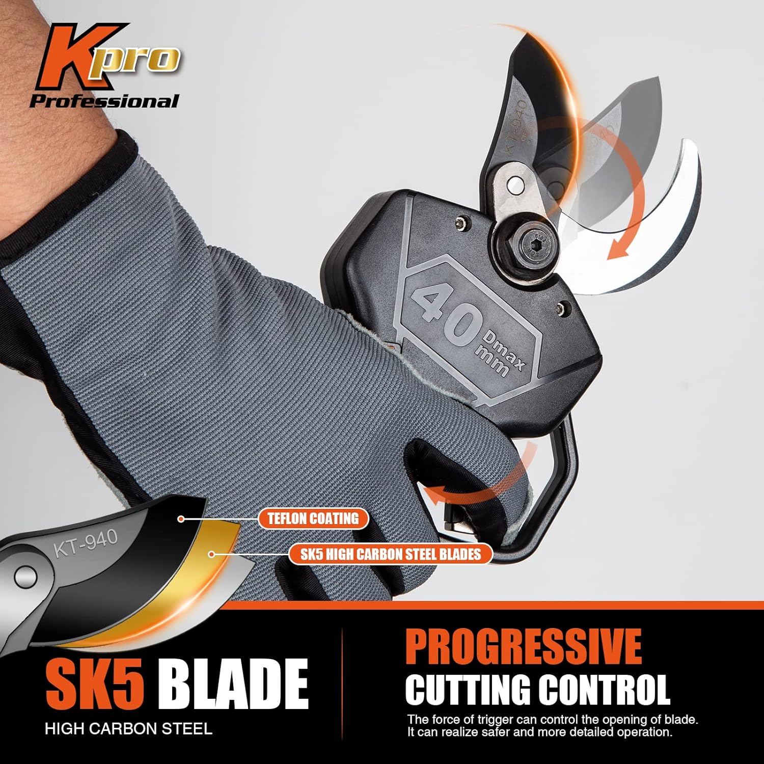 Cordless Electric Pruning Shears 40MM, Kebtek Professional Pruning Shears Battery Powered 21V Brushless Motor 2Pack 2AH Rechargeable Battery-LCD Display Screen (KT940)