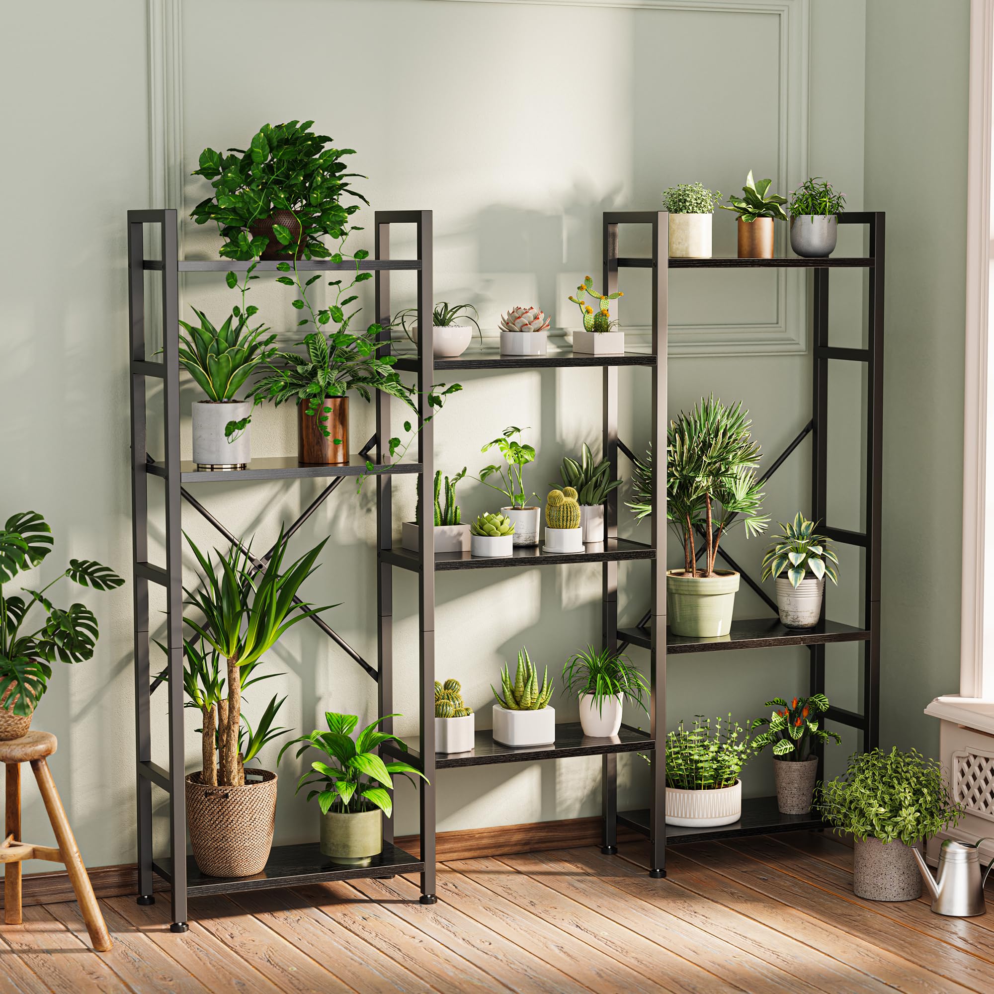 SUPERJARE Triple Bookshelf, Bookcase with 11 Open Display Shelves, Wide Book Shelf Book Case for Home & Office, 4 Tier, Black
