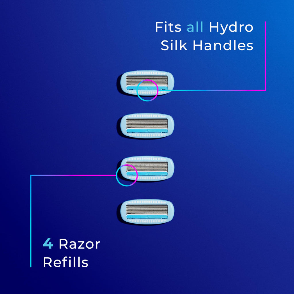 Schick Hydro Silk Moisture Razor Blade Refills, 4 Count | 5-Blade Moisturizing Razors for Women | Womens Moisturizing Razor Refills