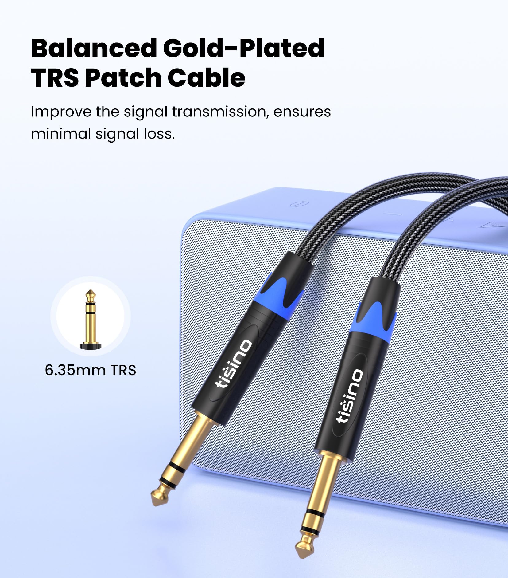 Tisino 1/4 inch TRS Cable, Quarter inch 1/4 TRS Balanced Stereo Audio Cable Male to Male Pro Interconnect Cable Guitar Cable, Nylon Braid - 3 FT