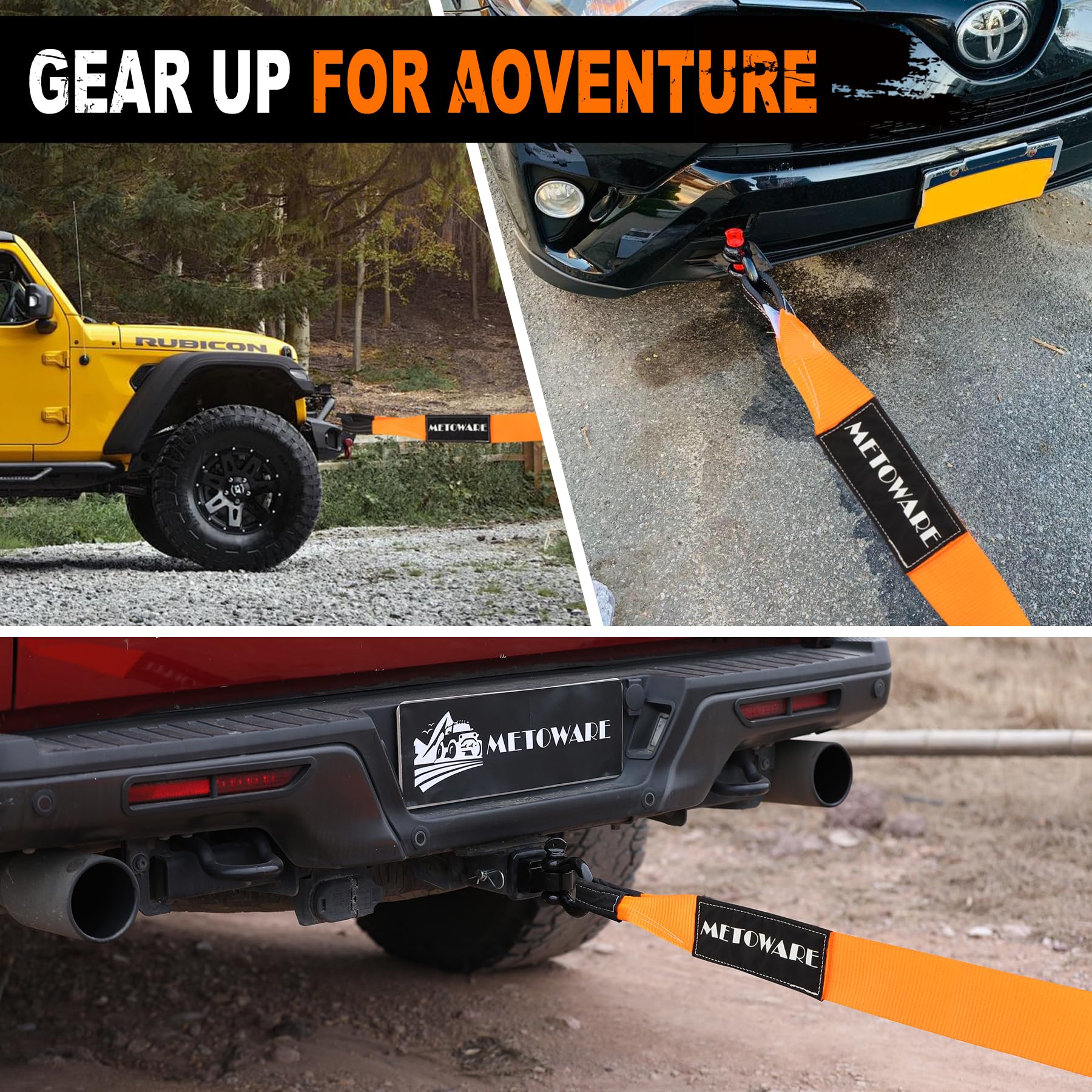 METOWARE Recovery Tow Strap Kit 3" x 20ft, Heavy Duty Recovery Strap 35,000lbs Break Strength with 3/4" D Ring Shackles(2pcs) & Storage Bag, Emergency Off Road Towing Rope for SUV, UTV, ATV, Truck