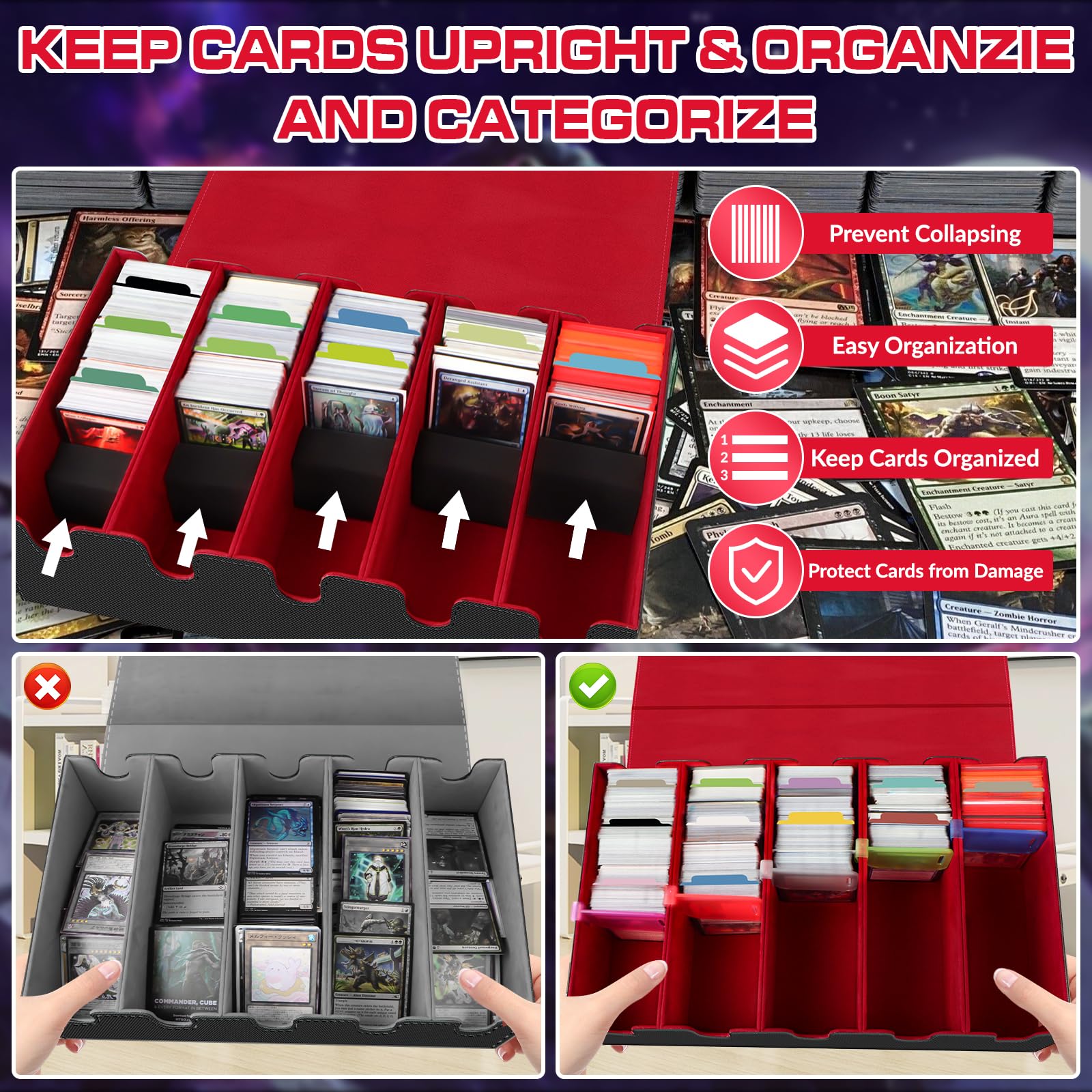 AOBOPLE Trading Card Storage Box,3200+ Card Box Storage with 24 Dividers and 4 Foam Supporters PU Leather Magnetic Cards Deck Case for MTG TCG Magic and Sport Cards,Great Gift for Card Collectors