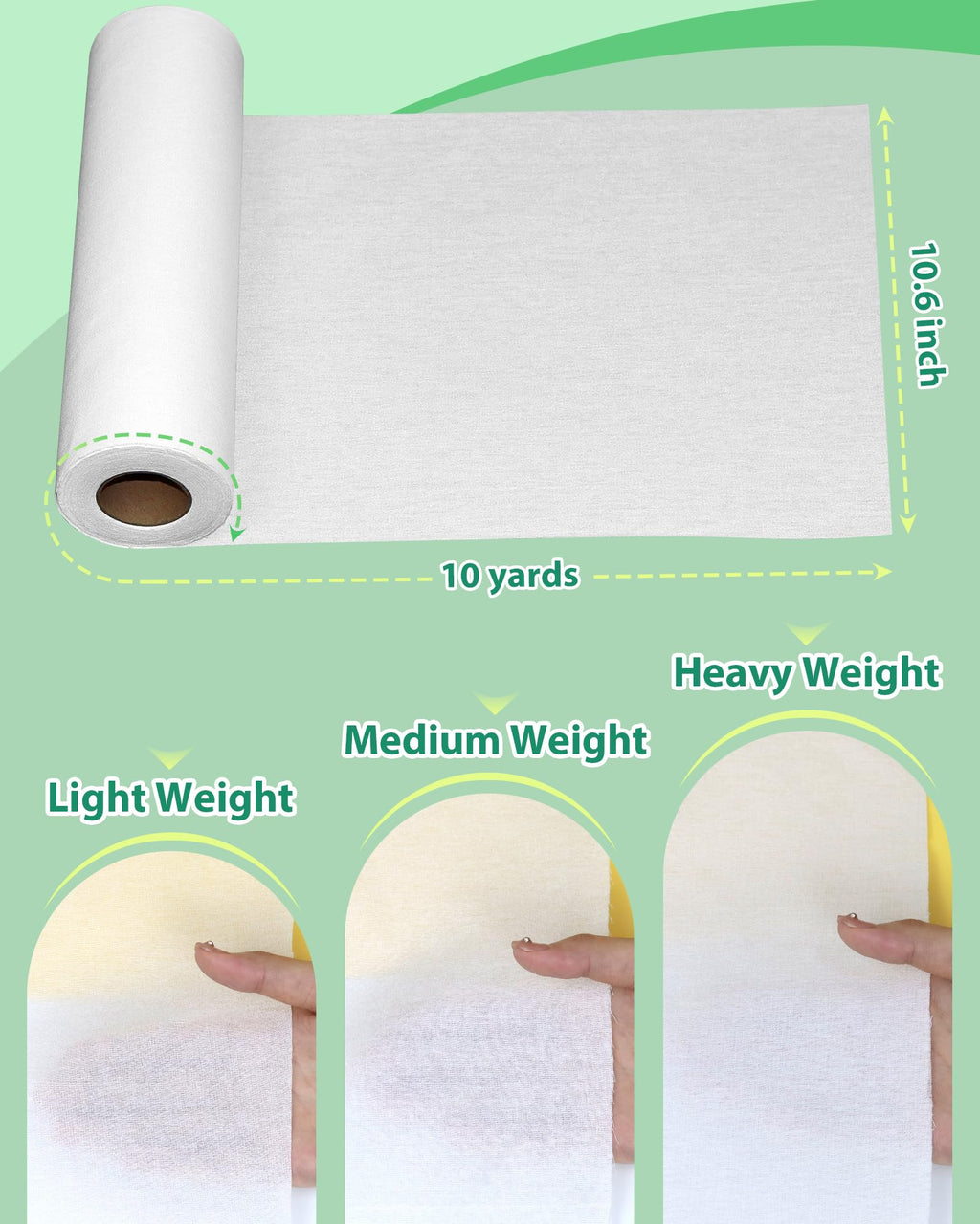PLANTIONAL Woven Cotton Iron-On Fusible Interfacing: 10.6 inch X 10 Yards White Medium Weight 100% Cotton Single-Sided Interfacing for t-Shirt Quilts Blouses Dress Shirts Collars DIY Crafts Supplies