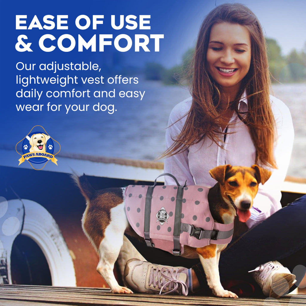 Dog Life Jacket — Premium Swim Vest with SafeChin Anti-Choke Collar | PAWS Aboard Blue & Yellow | RapidLift Rescue Handle, D-Ring, Reflective Trim | Boating, Kayaking, Pool | XX-Small (Under 6 lbs)