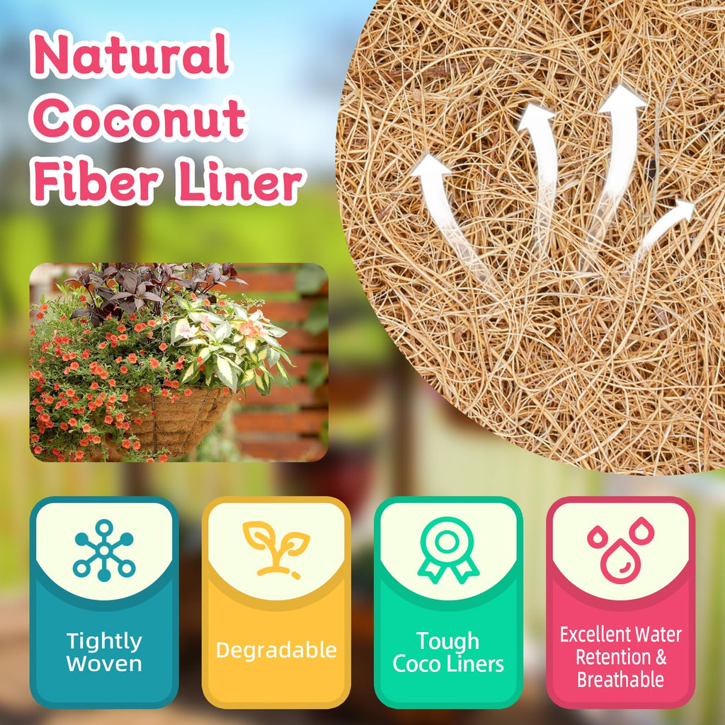 Riare 2 Pack 12 Inch Round Coco Liners Replacement, 100% Natural Coconut Coir Liners for Hanging Baskets, Garden Flower Vegetables Planter Pot, Window Box, Fence, Decks