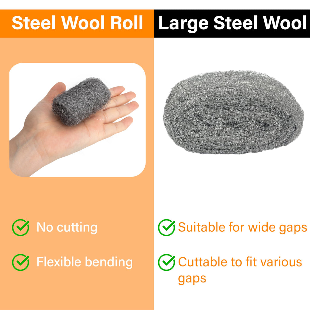 Steel Wool Mice Control, 2 Pack 3" x10 Ft Hole Filler, Gap Blocker, Barrier, Protect Against Animals in Holes, Siding, Pipeline, Vents for Garden, House, Garage