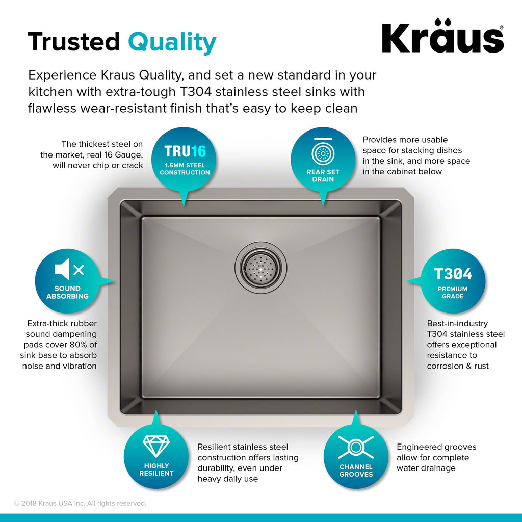 KRAUS Standart PRO™ 32-inch 16 Gauge Undermount 60/40 Double Bowl Stainless Steel Kitchen Combo with WasteGuard™ Continuous Feed Garbage Disposal, KHU103-32-100-75MB