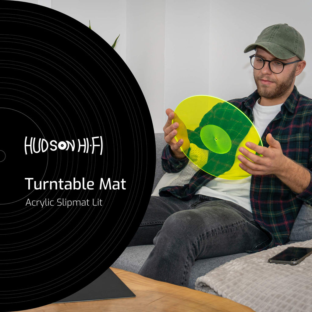 Hudson Hi-Fi Acrylic Turntable Mat – 11.75” Anti-Static Turntable Slipmat with Label Recess – 1/8” Thick Acrylic Platter Mat for Vinyl LP Record Players – Black