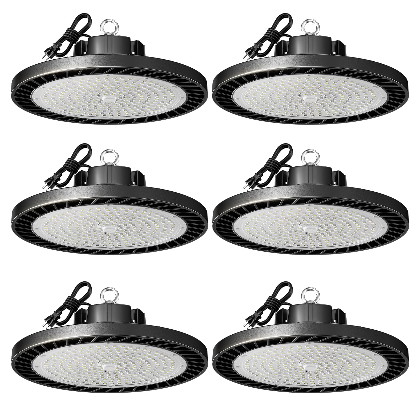 lvsdak UFO LED High Bay Lights 200W 30000LM 5000K 6 Pack with Plug Suitable for Warehouse Workshop Factory Gym Garage Barn AC100-277V