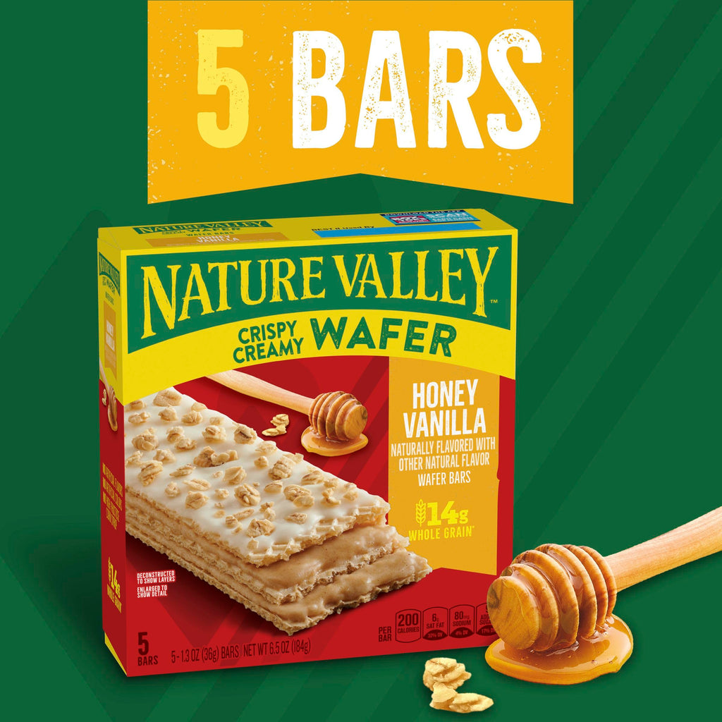 Nature Valley Crispy Creamy Wafer Bars, Blueberry, Whole Grain, 5 Bars, 6.5 oz