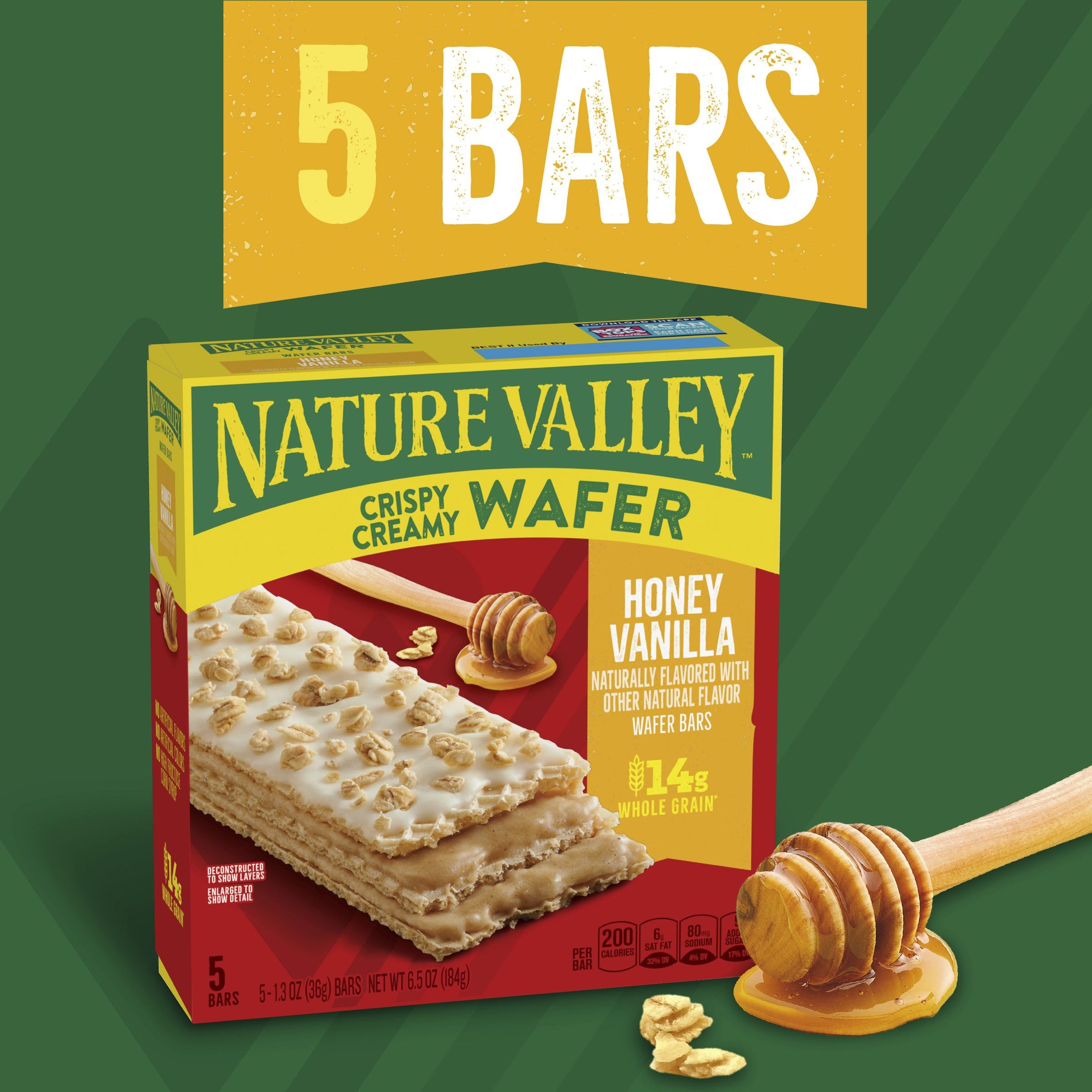 Nature Valley Crispy Creamy Wafer Bars, Blueberry, Whole Grain, 5 Bars, 6.5 oz