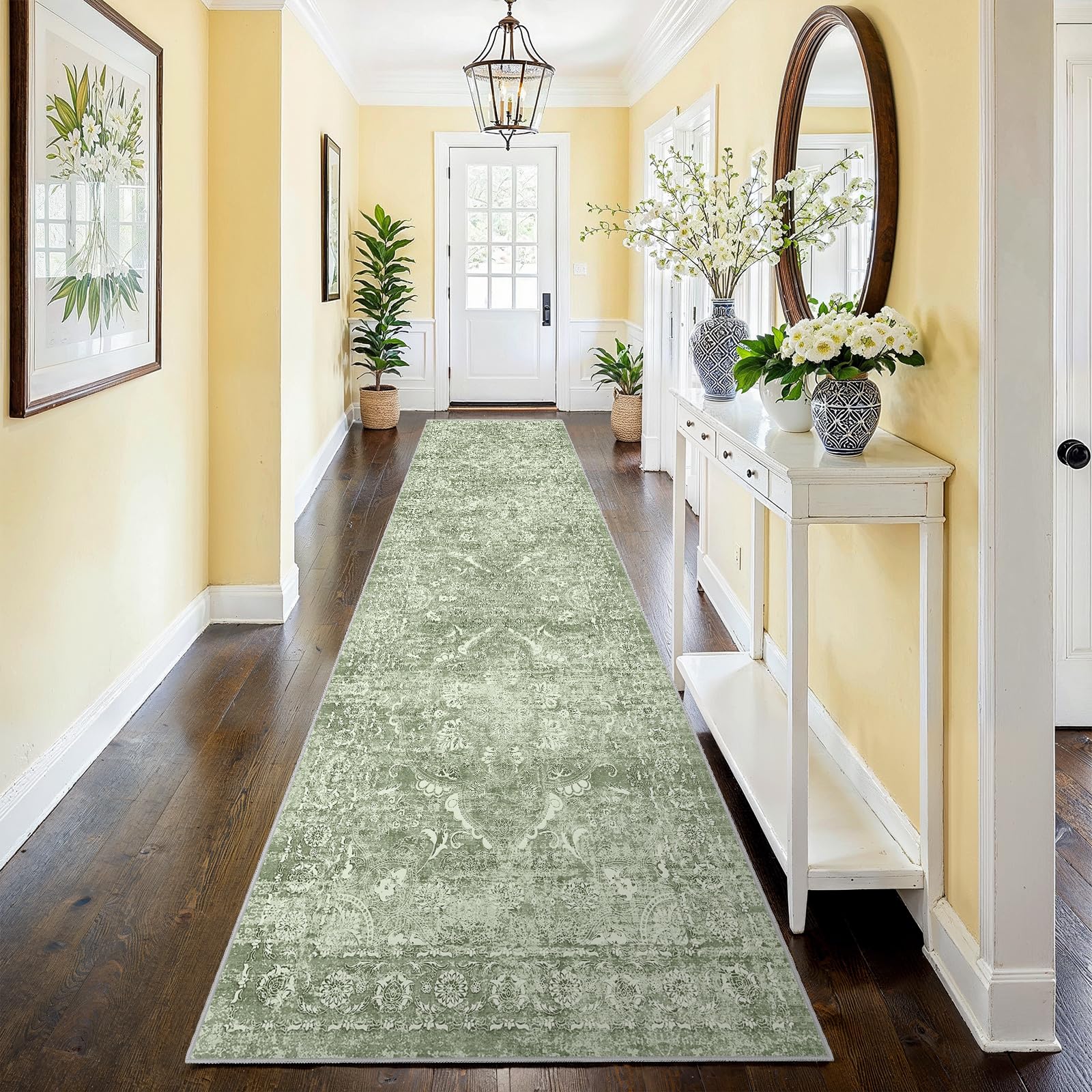 2x5 Washable Kitchen Runner Rug - Soft Low Pile Floral Animal Cat Print Rugs with Non-Slip Backing Waterproof Stain-Resistant Indoor Carpet for Hallway Entryway Bathroom Bedroom (Black)