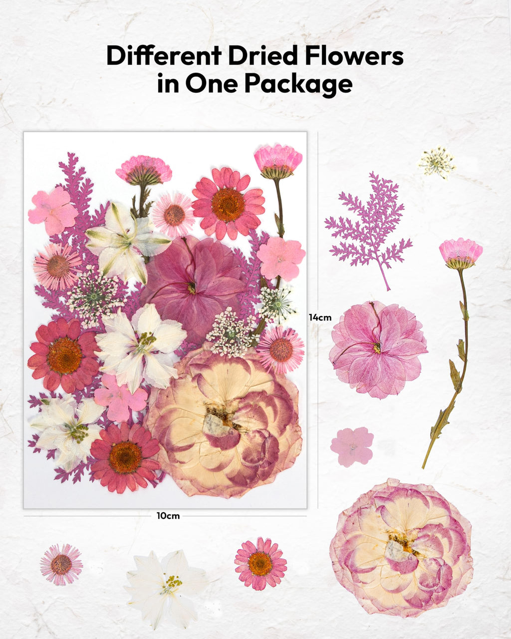 Dried Flowers, Resiners 58Pcs Pressed Flowers for Craft Pink Real Natural Dried Flowers Dry Leaves Kit for DIY Making Crafts Resin Soap Candle Scrapbook Supplies Card Making Jewelry