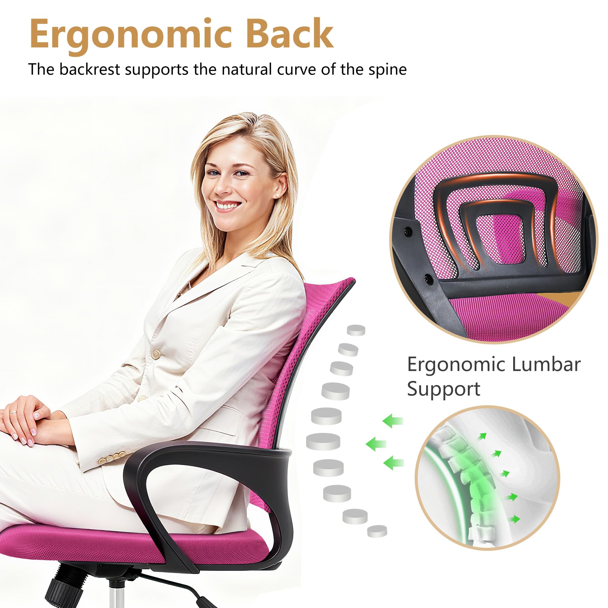BestOffice Home Office Chair Ergonomic Desk Chair Mesh Computer Chair with Lumbar Support Armrest Executive Rolling Swivel Adjustable Mid Back Task Chair for Women Adults, Black (Black)