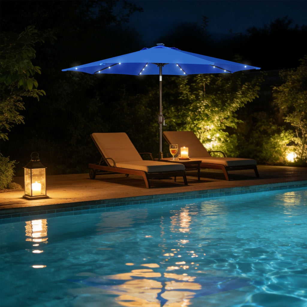 Blissun 9 ft Solar Umbrella, 32 LED Lighted Patio Umbrella, Table Market Umbrella, Outdoor Umbrella for Garden, Deck, Backyard, Pool and Beach (Light Blue)