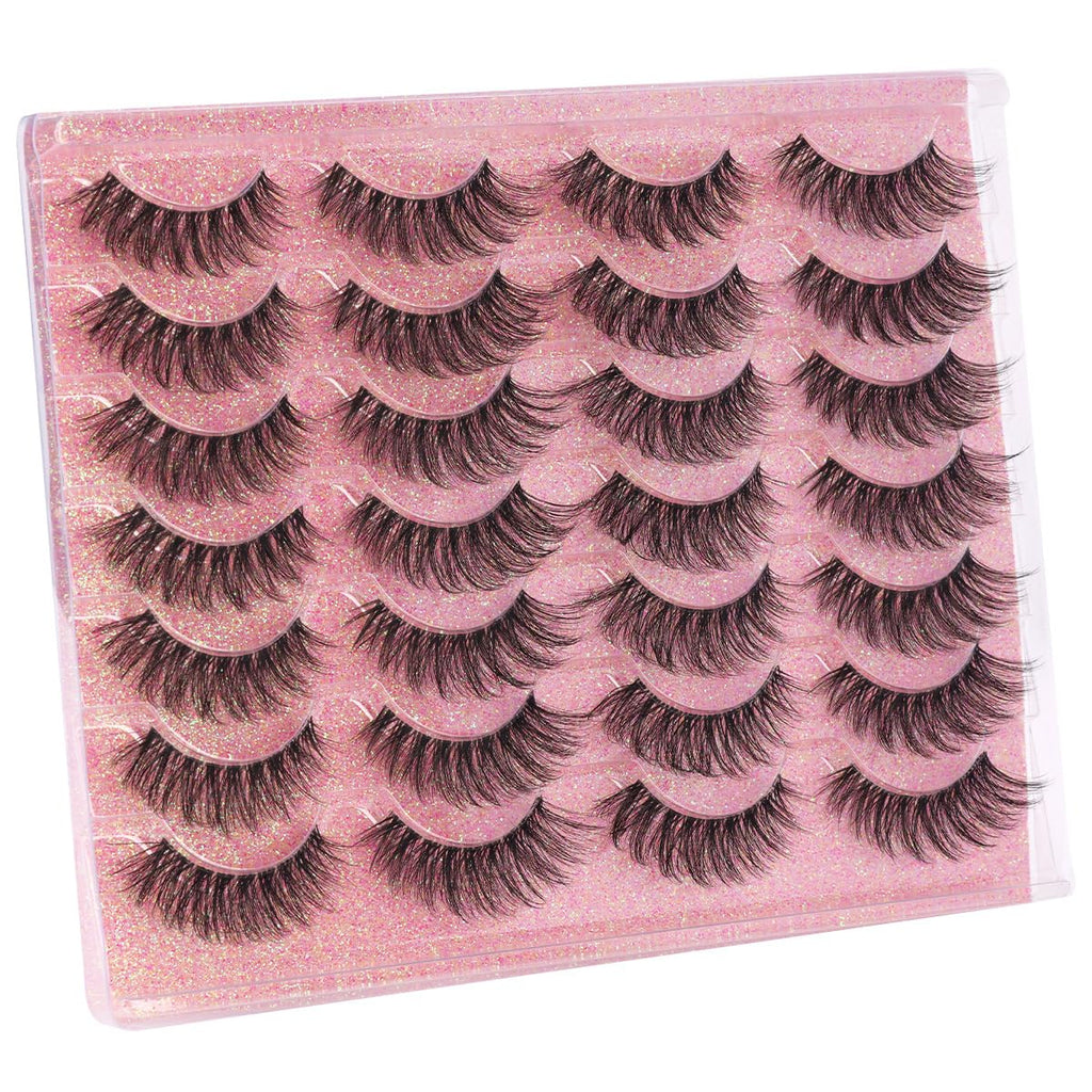 False Lashes Natural Look Wispy Eyelashes Manga Korean Spiky 16mm Short Faux Mink Eyelashes Cat Eye Natural Fake Eyelashes Strip Lashes Pack 14 Pairs
