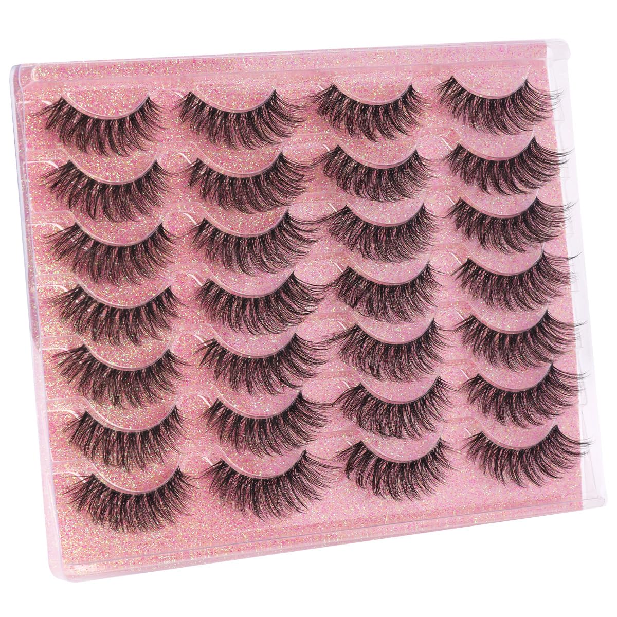 False Lashes Natural Look Wispy Eyelashes Manga Korean Spiky 16mm Short Faux Mink Eyelashes Cat Eye Natural Fake Eyelashes Strip Lashes Pack 14 Pairs