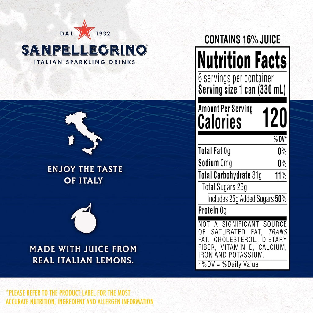 Sanpellegrino Italian Sparkling Drink Limonata, Sparkling Lemon Beverage, 6 Pack Of Cans 11.15 fl oz